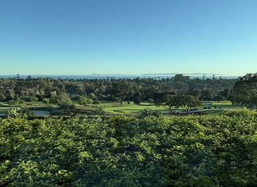 View of Montecito Country Club with Pacific Ocean and Santa Barbara Channel Islands in the horizon.