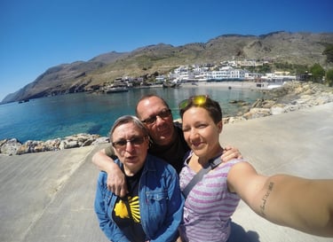 Tonia with her parent's in Crete Island