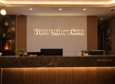 Visiting Massage Korea reception area with warm lighting and clean interior