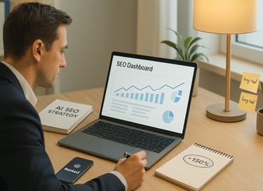 A business owner analysing its SEO dashboard in his computer