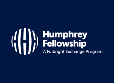 Humphrey Fellowship logo on a dark blue background, highlighting the fellowship's commitment