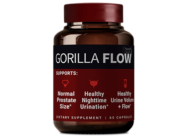 Bottle of Gorilla Flow dietary supplement for prostate health and healthy urine flow.