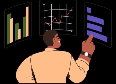 Illustration of researcher reviewing multiple statistical graphs, symbolizing expert detection of er