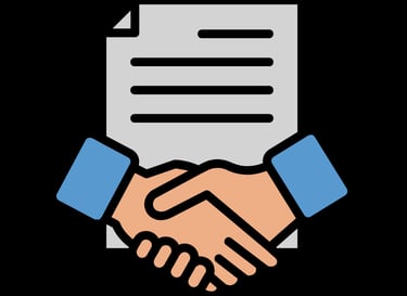 Thesis results proofreading and support icon with handshake and document, symbolizing expert guidanc