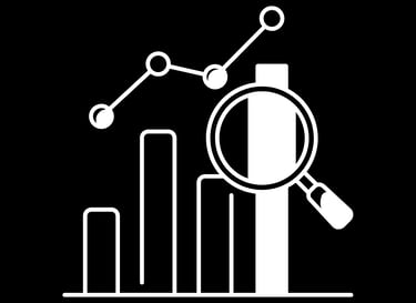 tatistical results inspection icon showing bar chart and magnifying glass, representing detailed rev