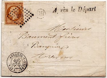 1861: Letter given to the postman during his round in the village of FELLERIES (OR mark) for AVESNES