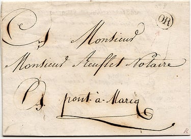 1838 : Lettre remise au facteur (timbre OR : Origine Rurale) dans la commune de BERSEE.