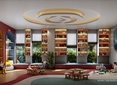 a child's room with a large window and a large window | Eternia Greater Noida West