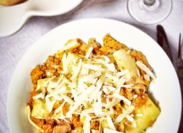 DIY homemade marinara sauce with parmasano regiano and pasta from Eataly, Century City