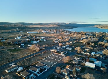 Aierial view of build-ready lots in Soap Lake, WA