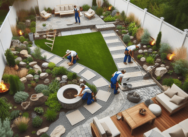 crew installing a custom backyard landscape