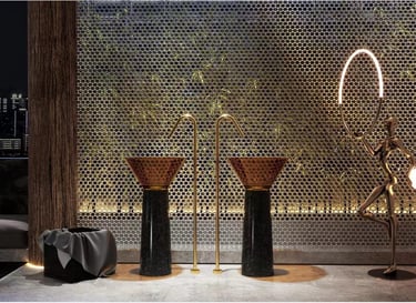 a room with a lamp and a lamp on a table