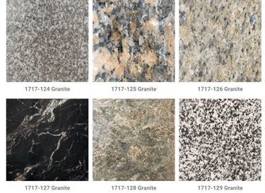 a variety of granite countertops with different colors and textures