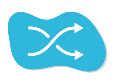 a blue and white fishtail with two arrows pointing to the left