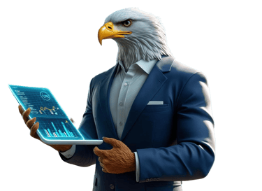 a bald eagle specializing in digital marketing for local businesses and artificial intelligence in a