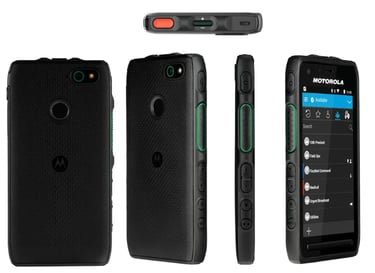 Distintos ángulos de vista del Motorola LexL11 mostrando botones dedicados