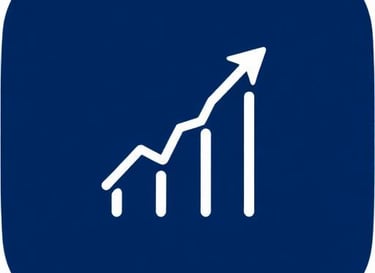 A blue square icon featuring a white upward-trending line graph symbolizing business growth and financial success.