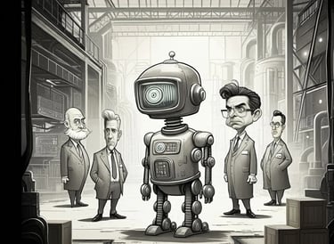a robot with a robot in a city