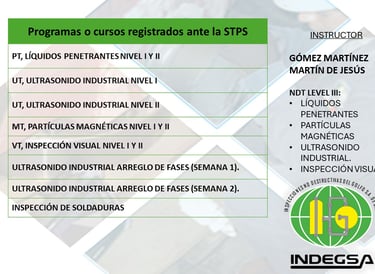 programas o cursos de pruebas no destructivas registrados ante la STPS