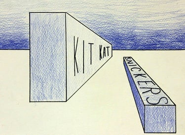 one point perspective drawing of candy bars