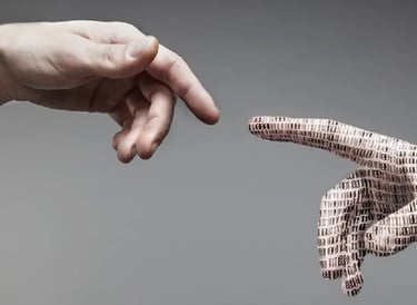 a person reaching out of a hand with a newspaper clipping