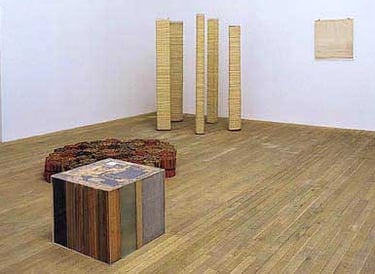 Background: Alighiero Boetti, Columns, 1968. Foreground: Contest between harmony and invention 1969.