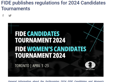 FIDE publishes regulations for 2024 Candidates Chess Tournaments. FIDE Chess. 