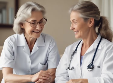Doctor consults with patient in medical office.