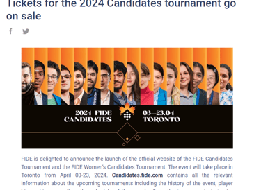 Tickets for the 2024 FIDE Chess Candidates tournament in Toronto. Fabiano. Ju Wenjun. Hikaru. 