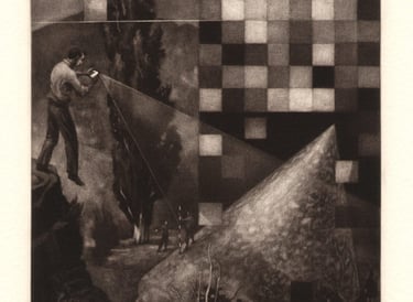 Mezzotint Cone of Vision Grid Pixels Cell Phone Poplar Robert De Groff DeGroff