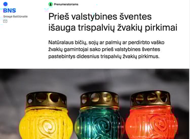 Lietuviškos natūralios žvakės valstybinėms šventėms
