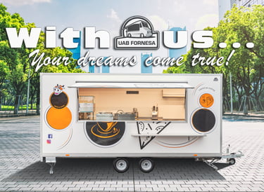 Food trailers and food trucks in Latvia. pārtikas kravas automašīna. Pārtikas piekabe