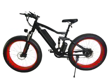 electric bicycle with a red tire tire on a white background