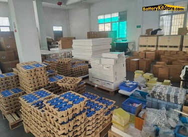 inventory of cylindrical LTO battery cells in a warehouse