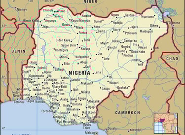 Map of Nigeria - with towns and cities