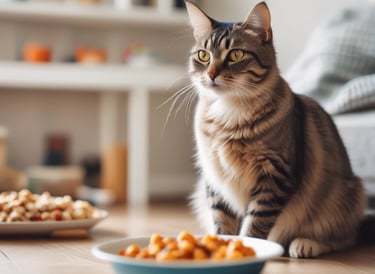 Cat havinghealthy food at home