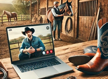 a laptop computer screen showing a man in cowboy boots and cowboy boots