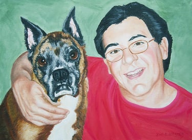 adult male and dog female children portrait art artist painting commission hire artist diane jorstad