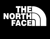 The North Face white logo with Half Dome icon on a solid black background.