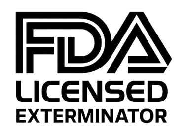 FDA Licensed Exterminator certification logo in black and white for pest control services.