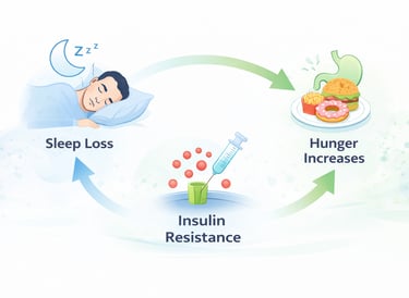 Diagram showing how sleep deprivation affects insulin sensitivity and metabolism