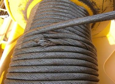crane rope requiring repairs on a drum