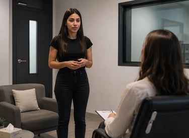 Terapeuta conduciendo simulación clínica para tratamientos psicoterapéuticos