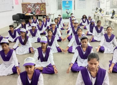 Our students doing yoga in their workplace
