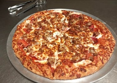 MEAT DELUXE PIZZA Pepperoni, ham, Italian sausage, bacon and ground beef