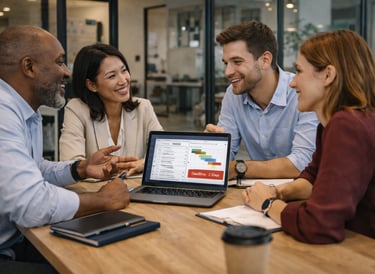 Equipe em reunião alinhando ações para aumentar eficiência e gerar resultados consistentes com quali