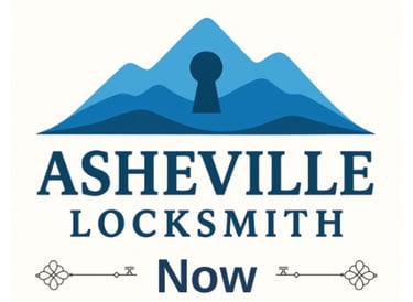 Blue Ridge Mountains logo with key integrated into the mountain design, ' Asheville Locksmith Now' text below, between keys