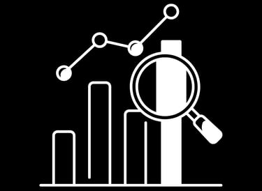 tatistical results inspection icon showing bar chart and magnifying glass, representing detailed rev