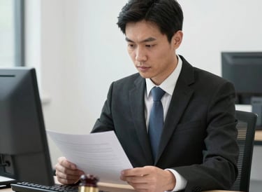 Close-up of hands reviewing property investment documents with a calculator.