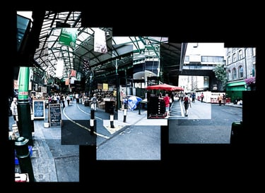 A large photo composition of Borough Market